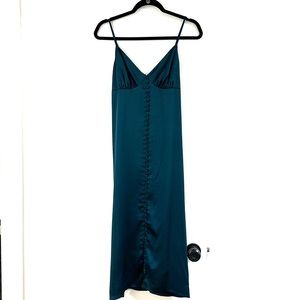 Homecoming Winter Midi Green Dress Teal Spaghetti Strap Cami Strap Midi Dress